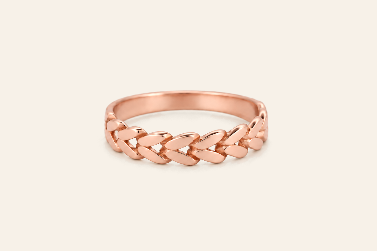 18K Gold Curb Link Band Ring