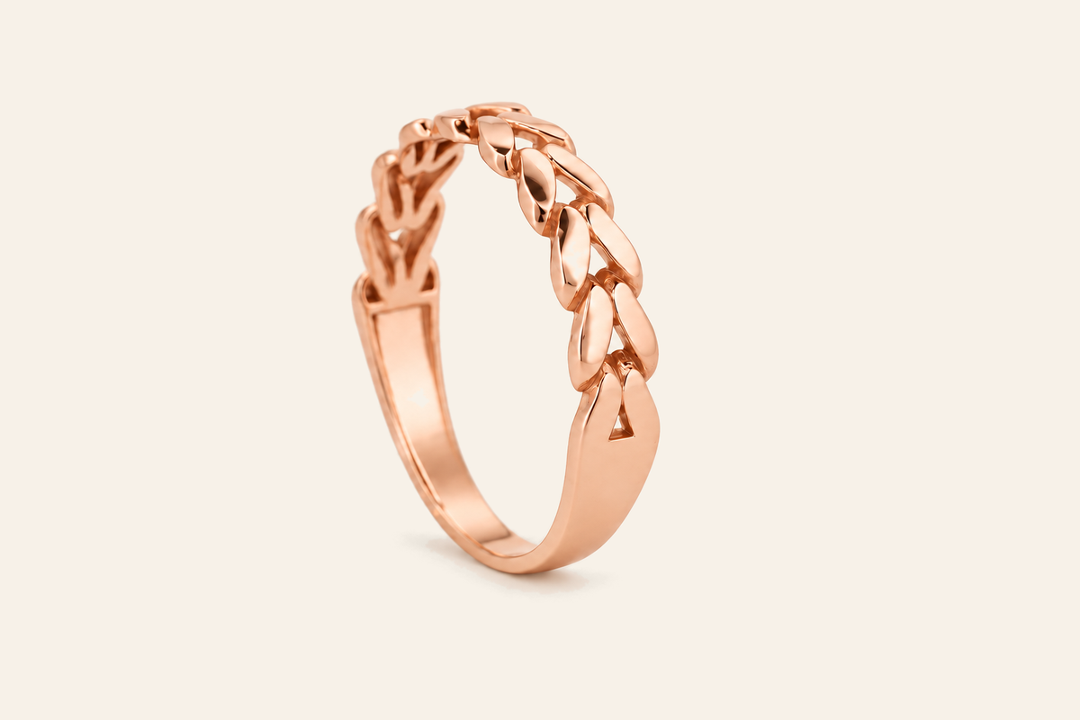 18K Gold Curb Link Band Ring