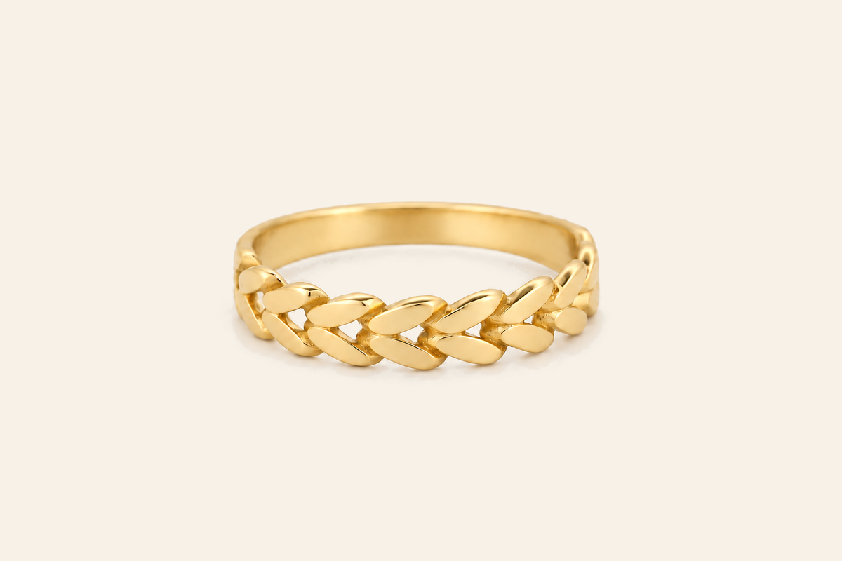 18K Gold Curb Link Band Ring