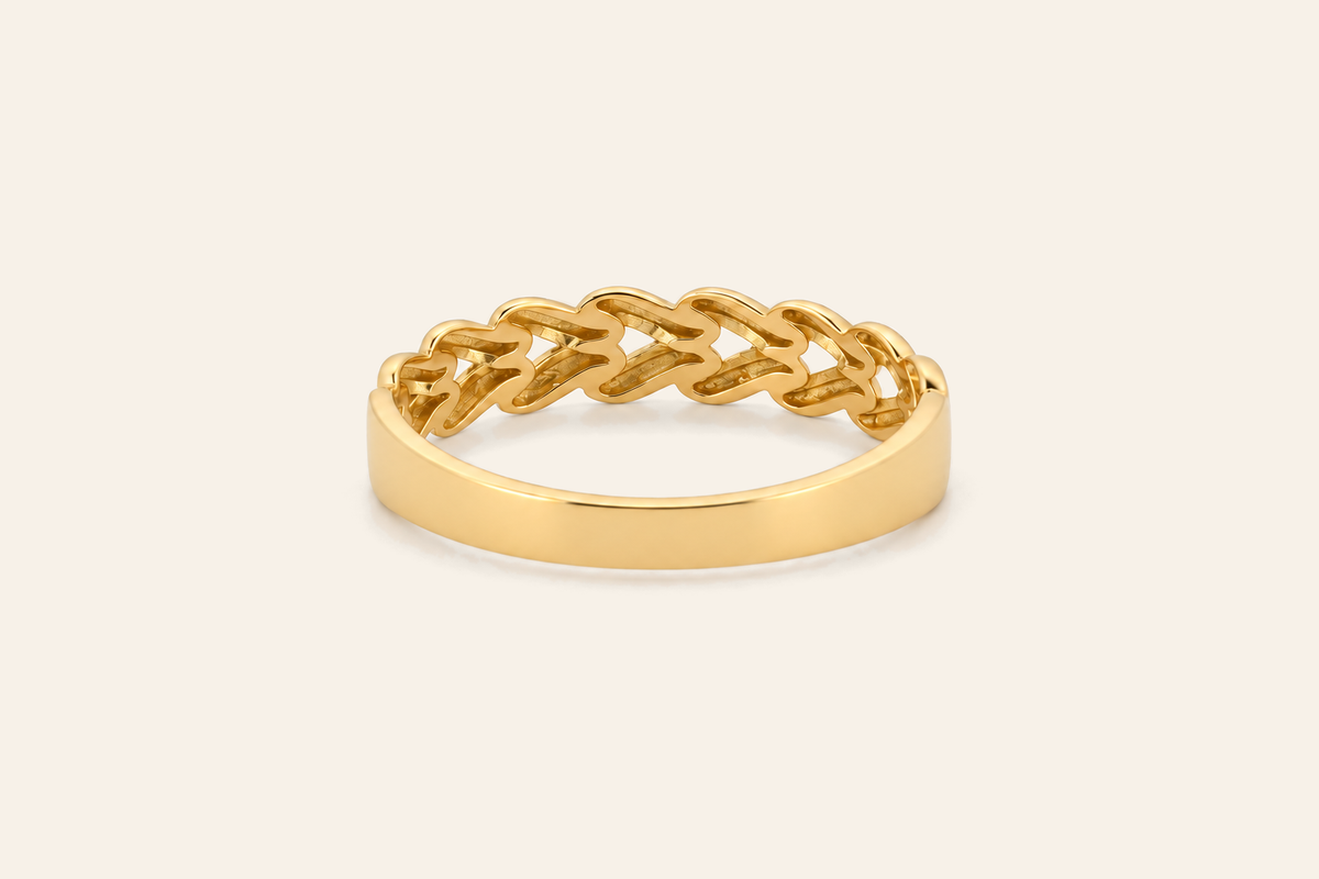 18K Gold Curb Link Band Ring
