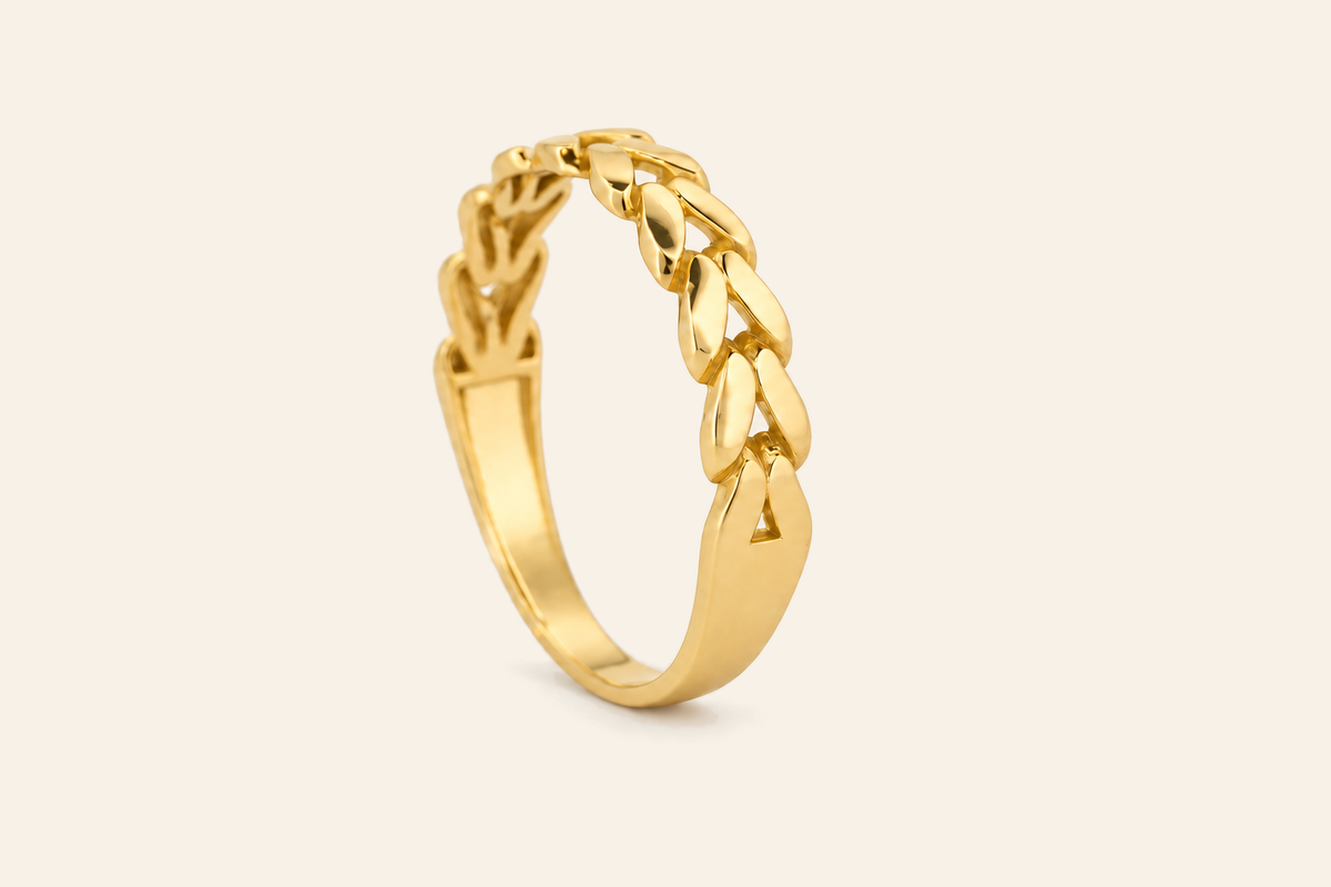 18K Gold Curb Link Band Ring