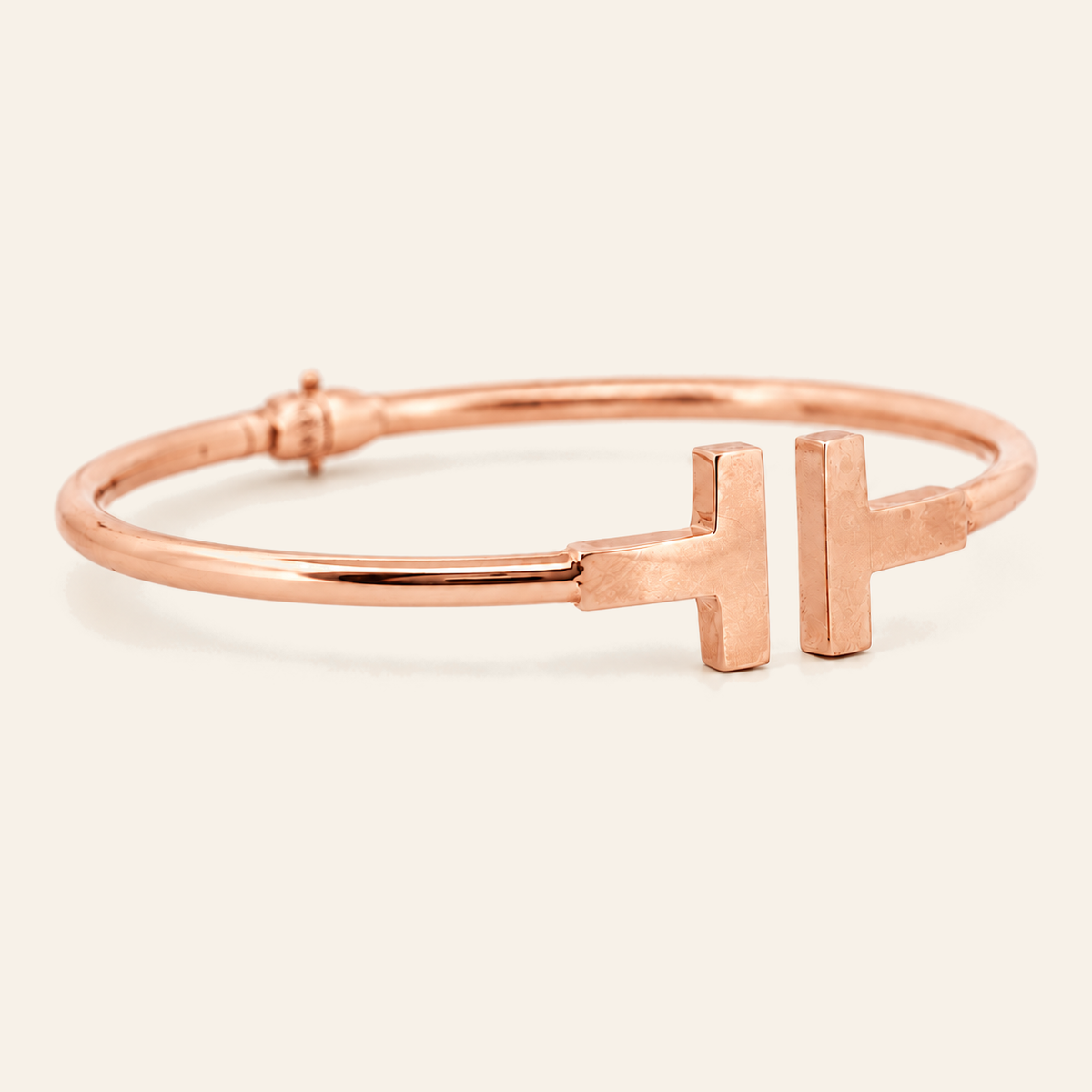 10K Gold Geometric Bar-End Bangle — Rose Gold, view 1