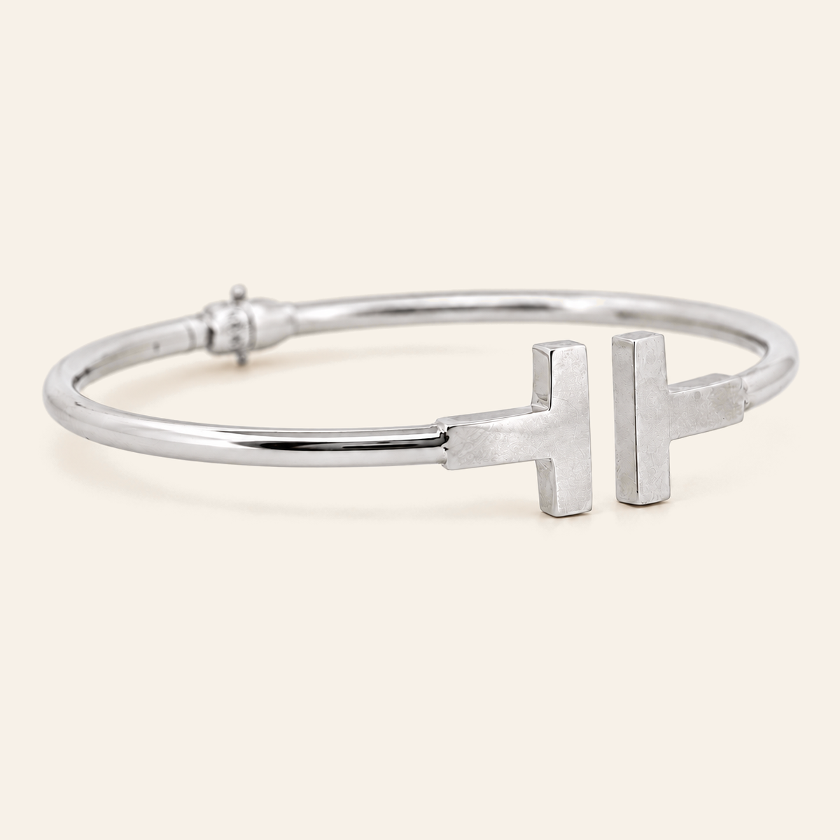 10K Gold Geometric Bar-End Bangle — White Gold, view 1