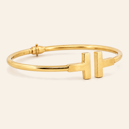 10K Gold Geometric Bar-End Bangle — Yellow Gold, view 1