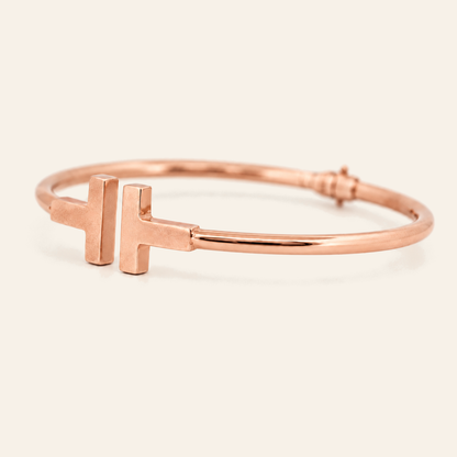 10K Gold Geometric Bar-End Bangle — Rose Gold, view 2
