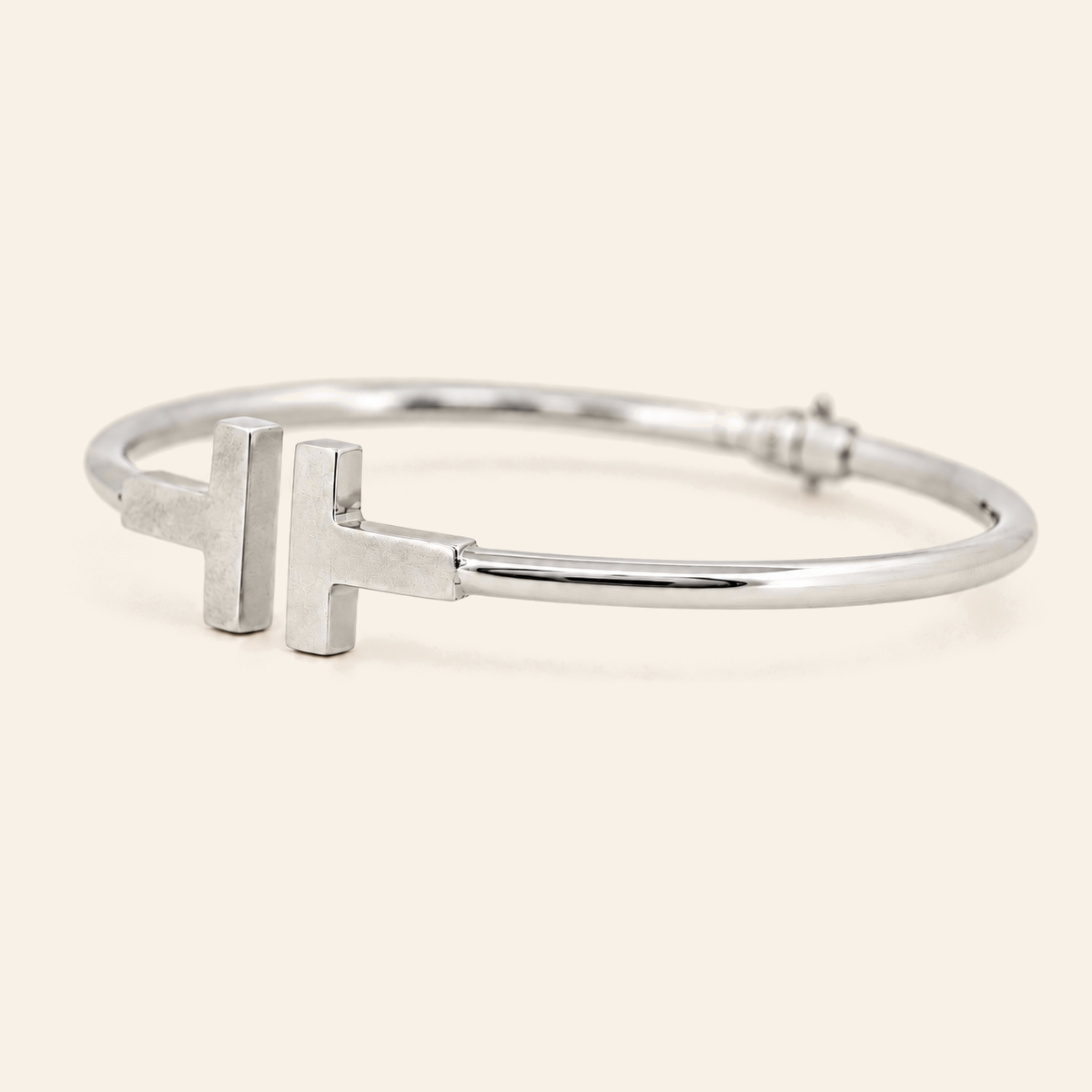10K Gold Geometric Bar-End Bangle — White Gold, view 2
