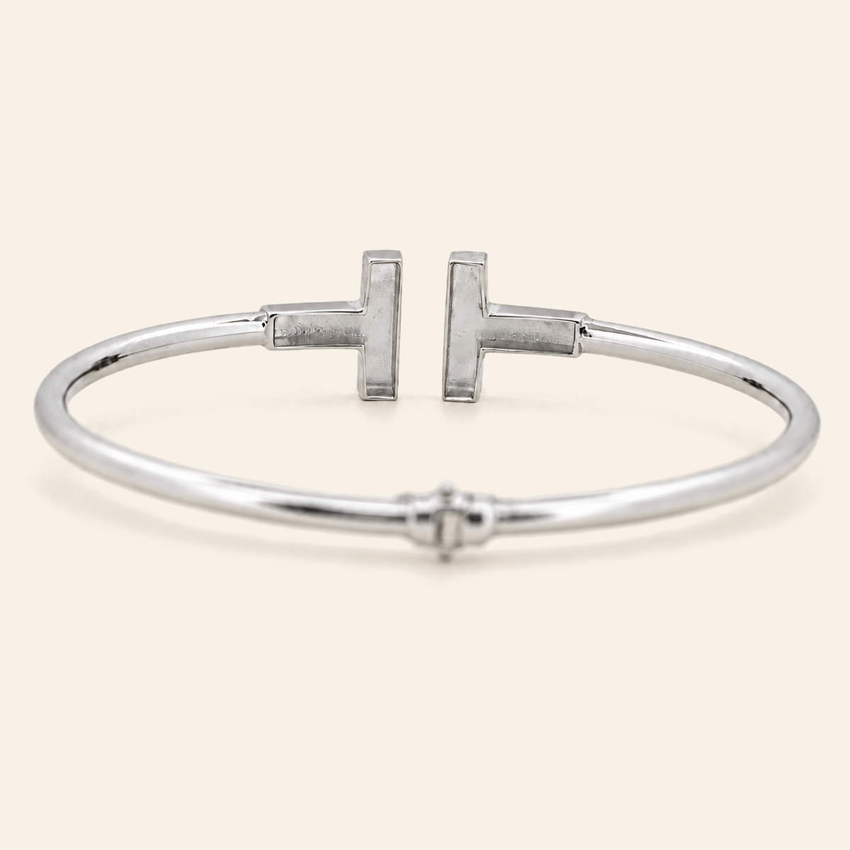 10K Gold Geometric Bar-End Bangle — White Gold, view 3