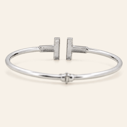 10K Gold Geometric Bar-End Bangle — White Gold, view 3
