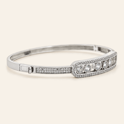 10K Gold Curved Stone-Set Bangle — White Gold, view 1