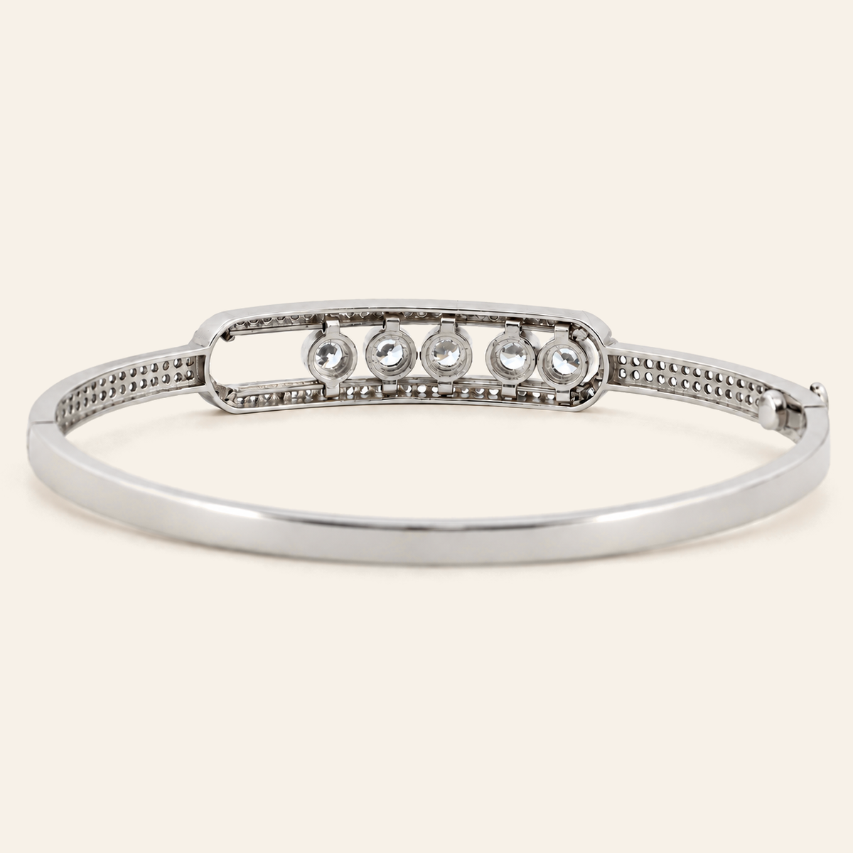 10K Gold Curved Stone-Set Bangle — White Gold, view 2