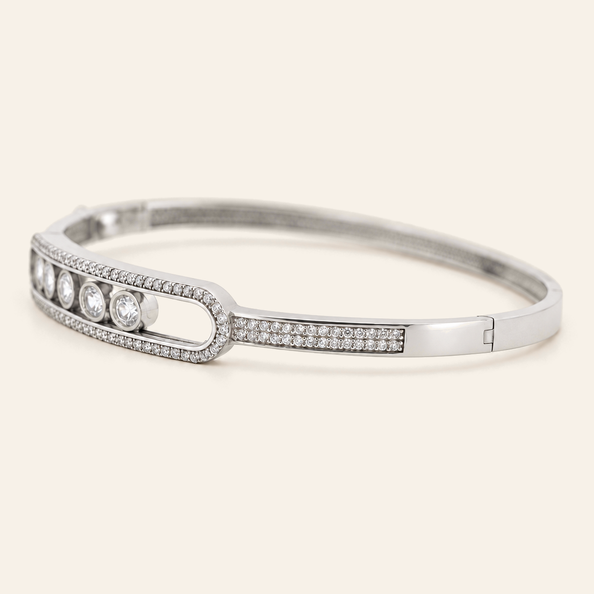 10K Gold Curved Stone-Set Bangle — White Gold, view 3
