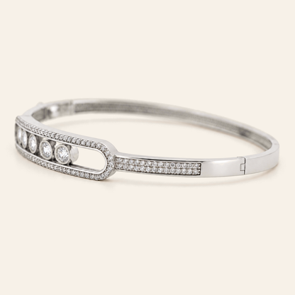10K Gold Curved Stone-Set Bangle — White Gold, view 3