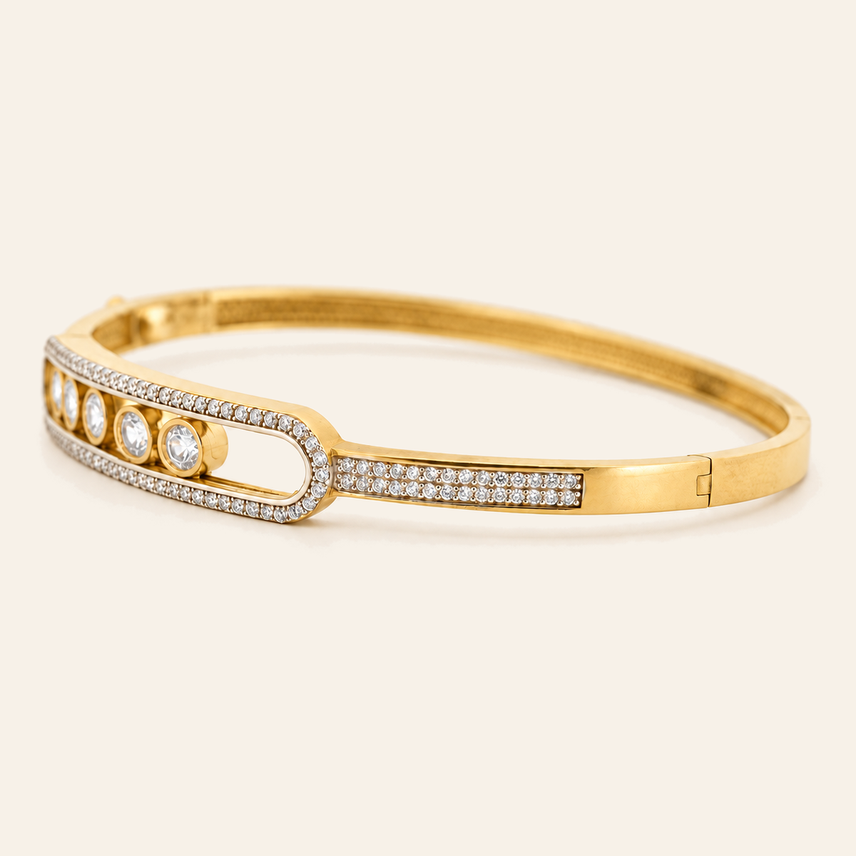 10K Gold Curved Stone-Set Bangle — Yellow Gold, view 3
