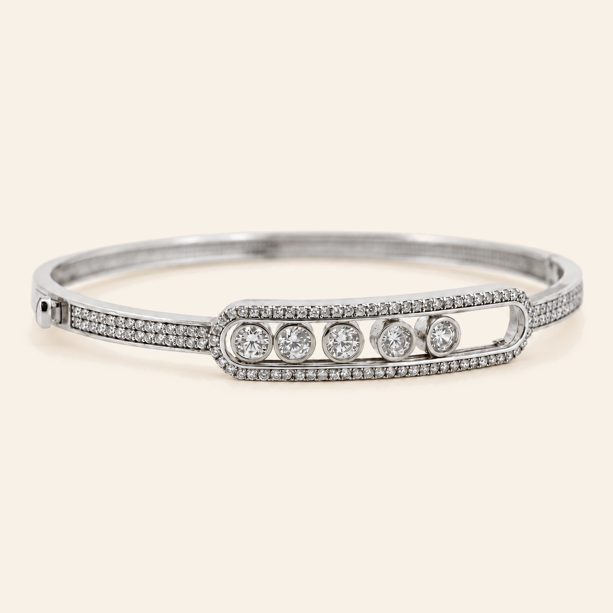 10K Gold Curved Stone-Set Bangle — White Gold, view 4