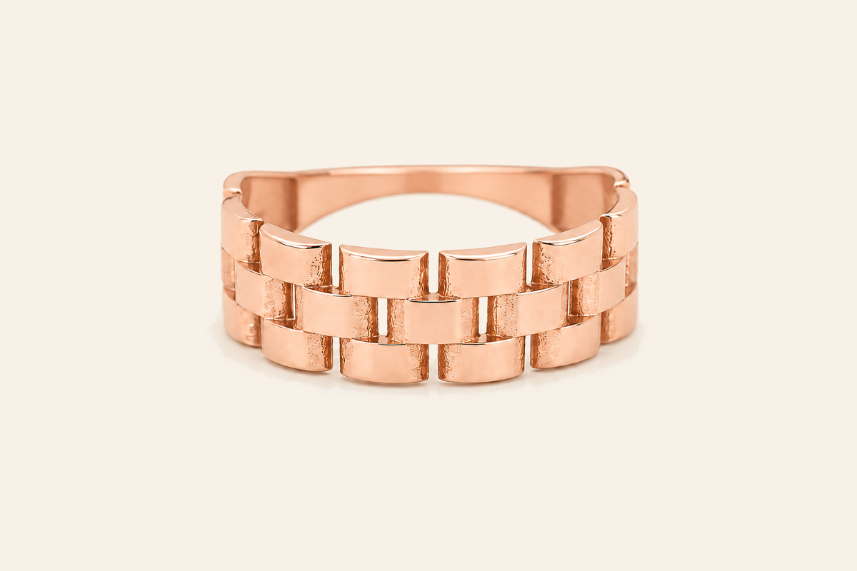 18K Gold Three-Row Link Ring
