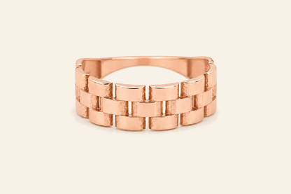 18K Gold Three-Row Link Ring
