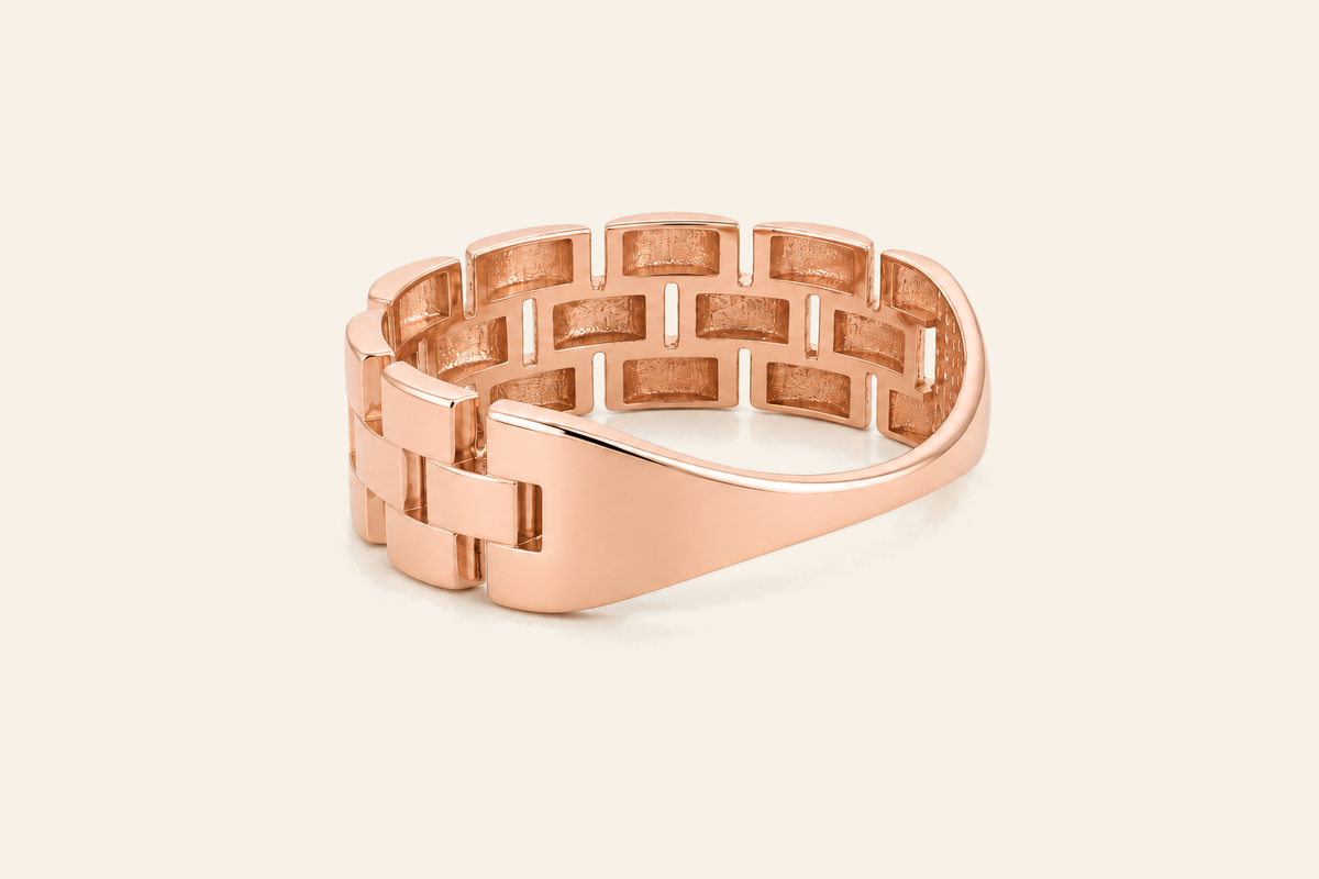 18K Gold Three-Row Link Ring