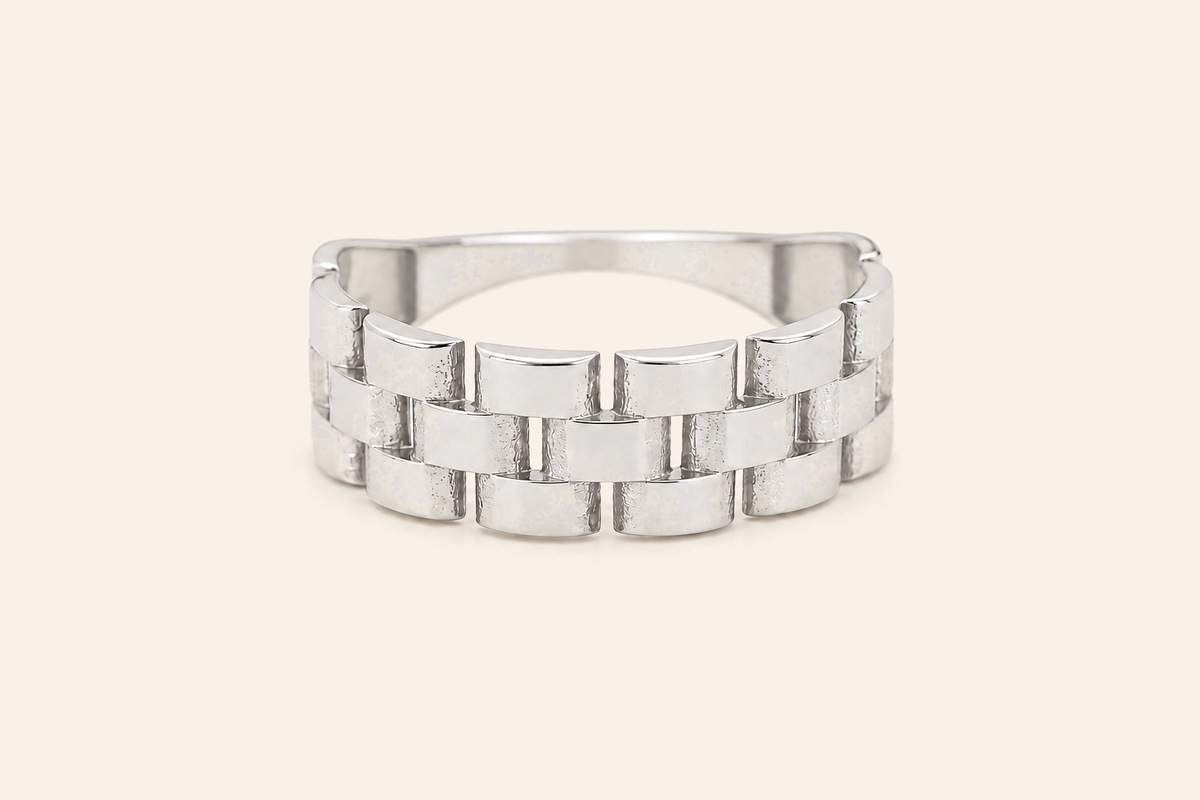 18K Gold Three-Row Link Ring