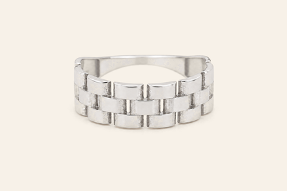 18K Gold Three-Row Link Ring