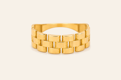 18K Gold Three-Row Link Ring