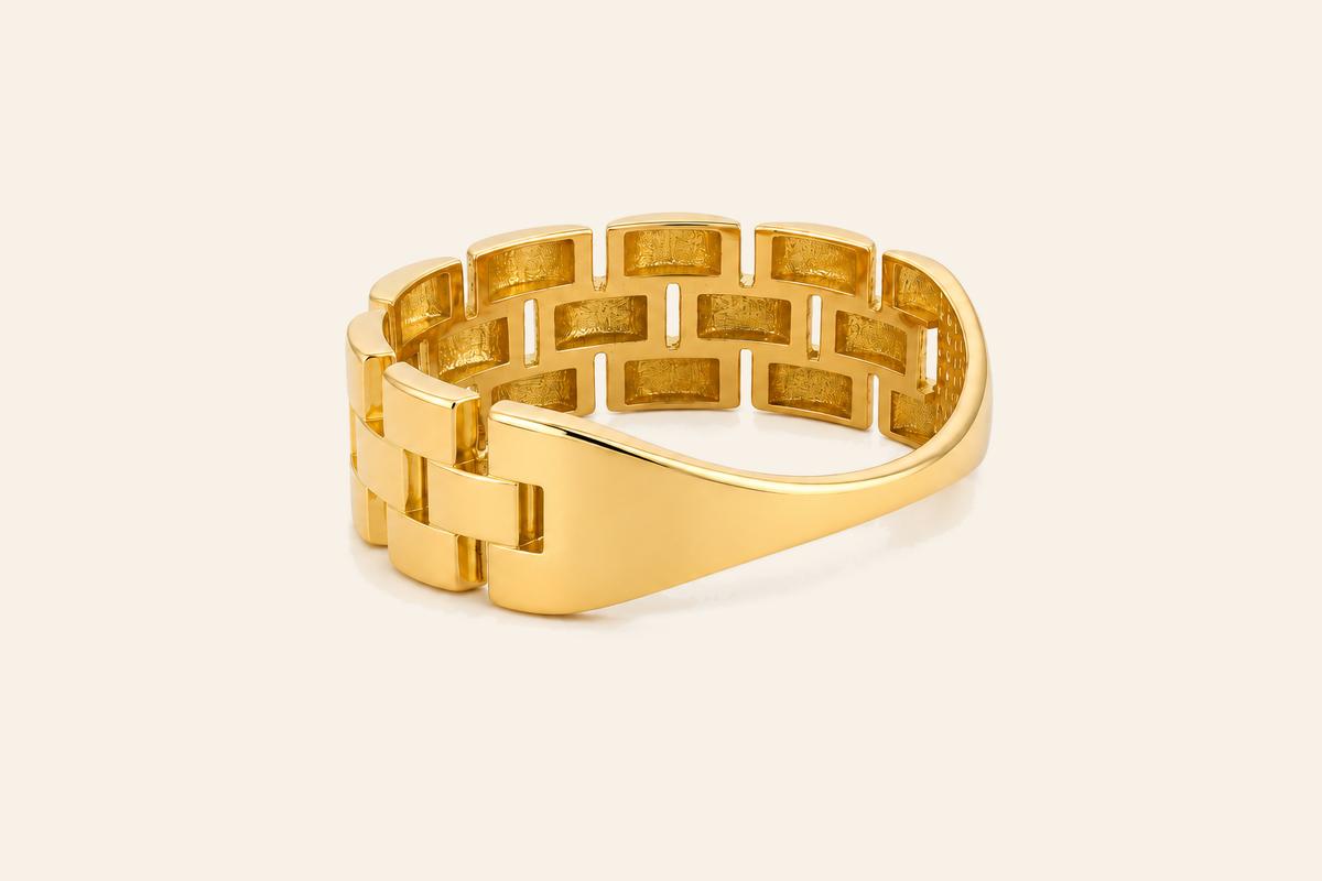 18K Gold Three-Row Link Ring