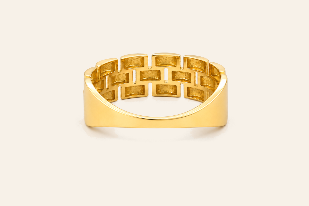 18K Gold Three-Row Link Ring
