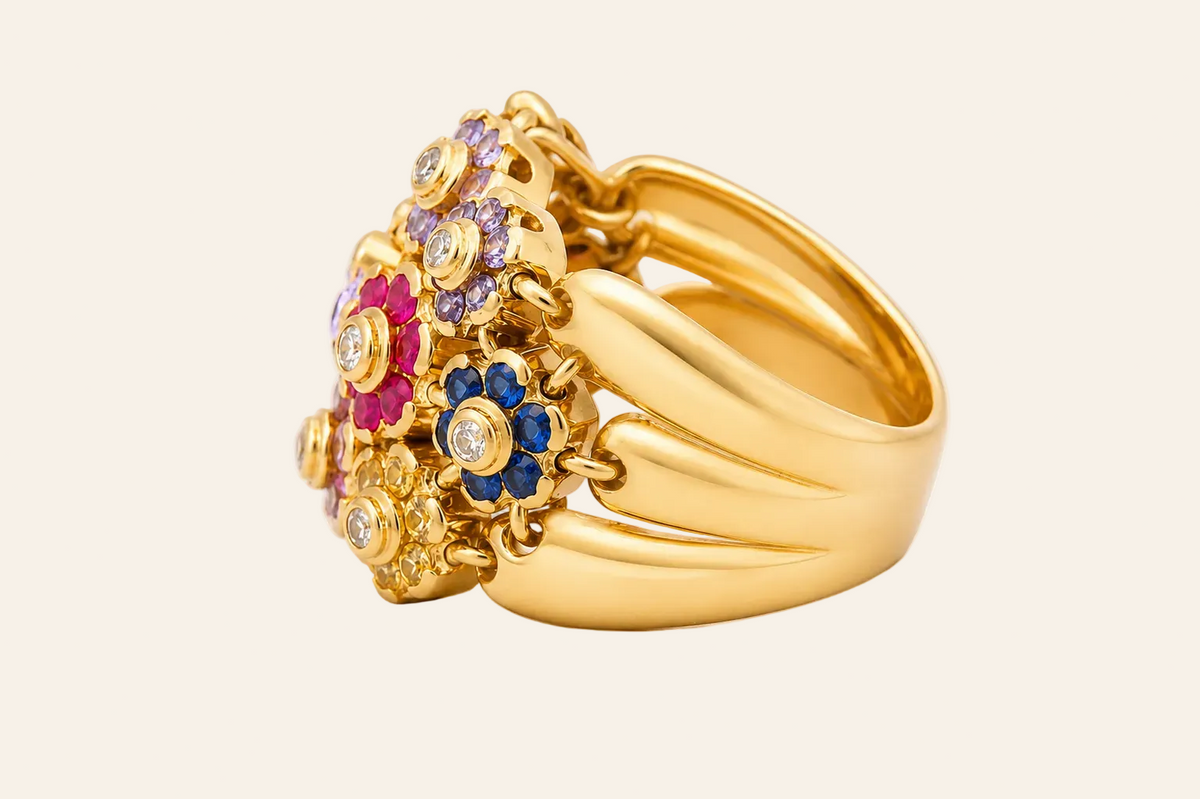14K Gold Multicolour Floral Ring