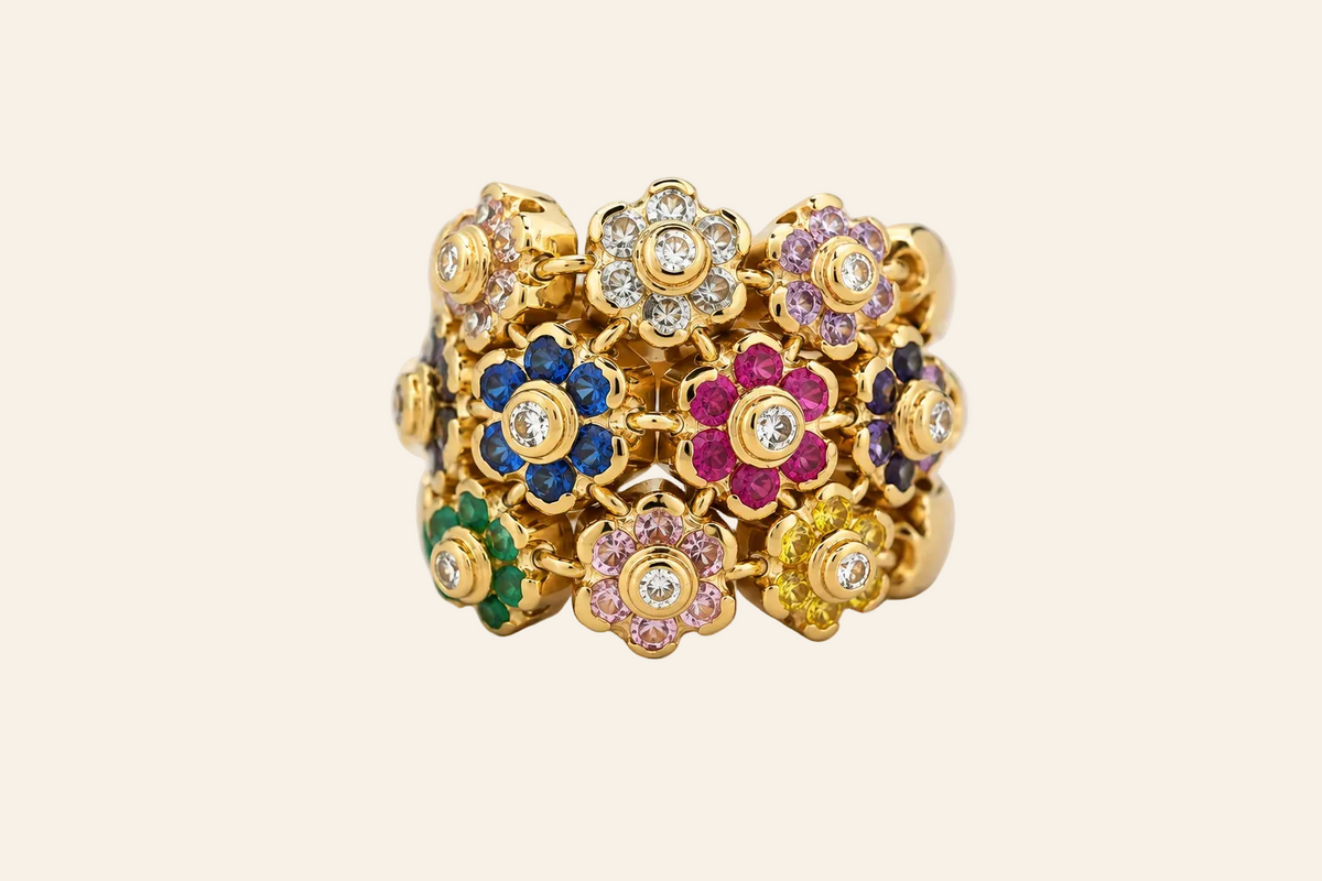 14K Gold Multicolour Floral Ring