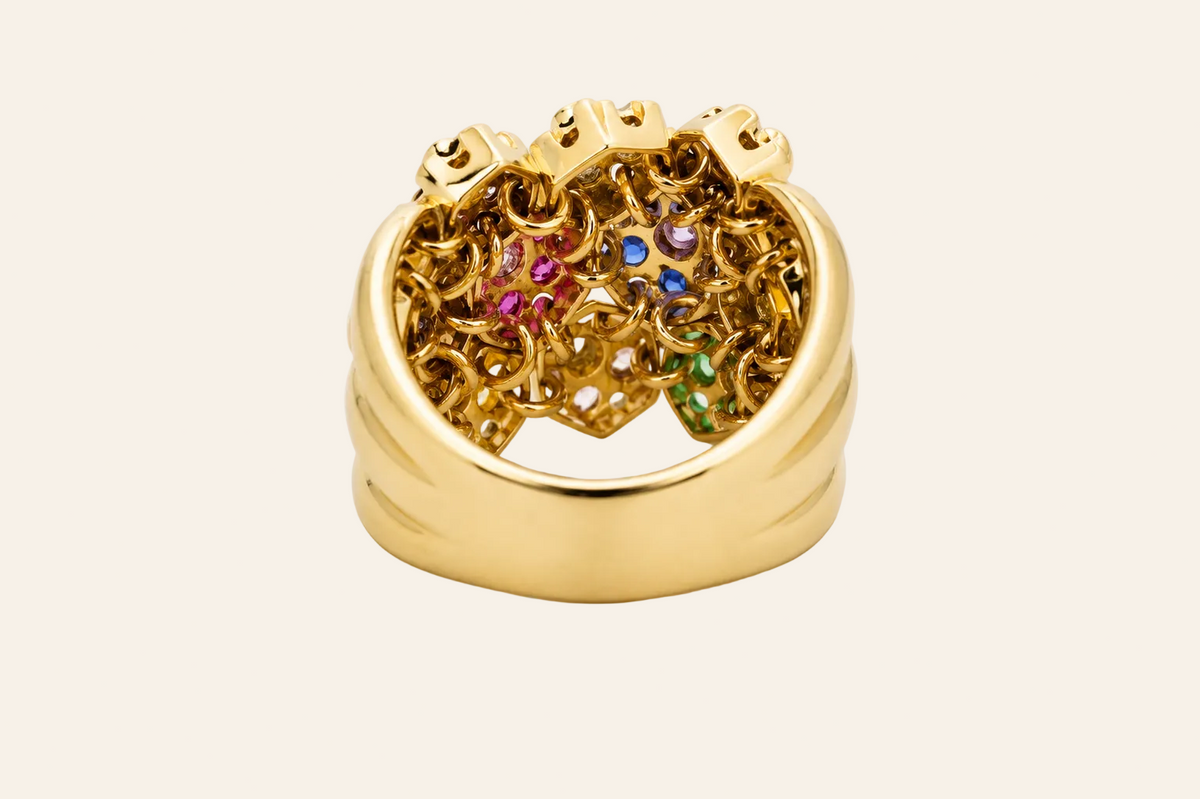 14K Gold Multicolour Floral Ring