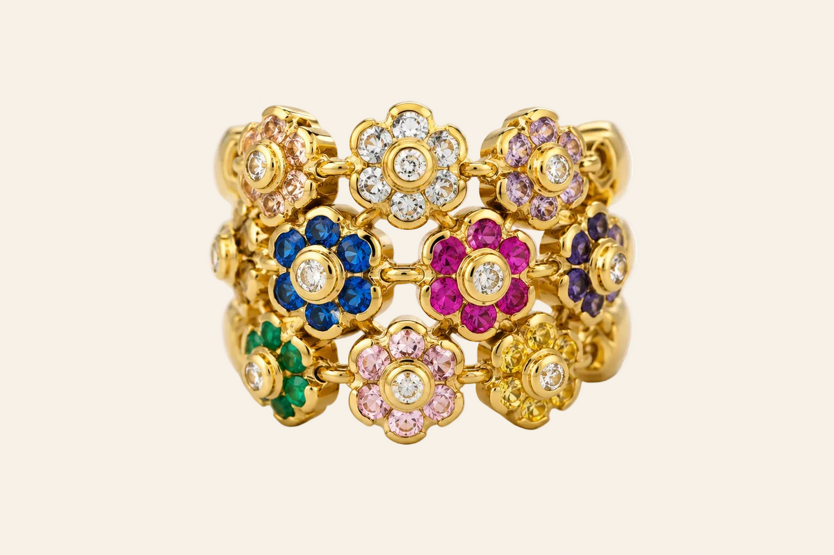 14K Gold Multicolour Floral Ring