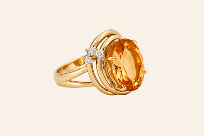 18K Gold Oval Citrine & Diamond Ring