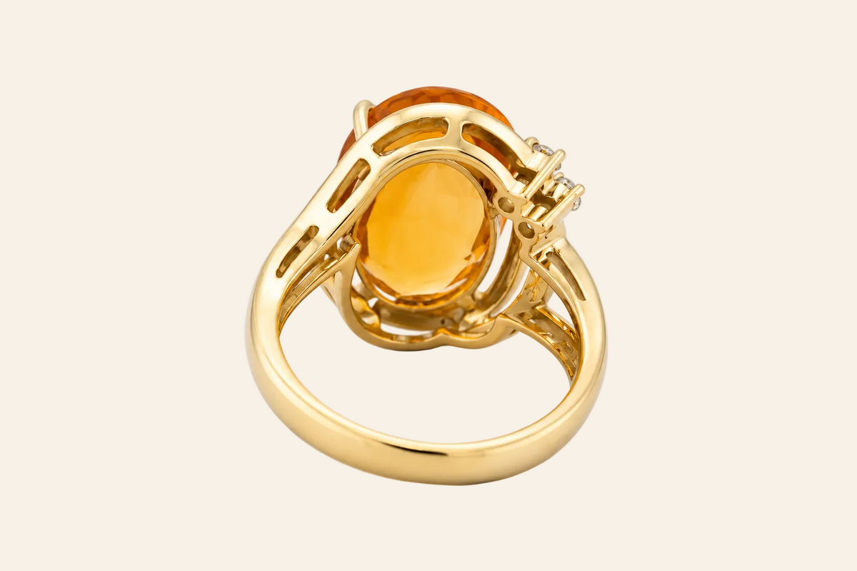 18K Gold Oval Citrine & Diamond Ring