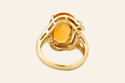 18K Gold Oval Citrine & Diamond Ring