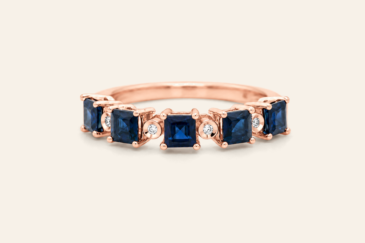 14K Gold Sapphire & Diamond Band Ring