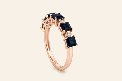14K Gold Sapphire & Diamond Band Ring