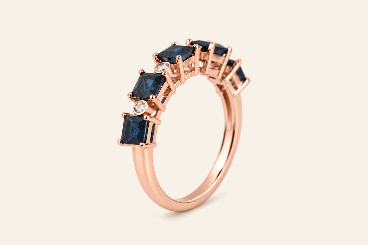 14K Gold Sapphire & Diamond Band Ring