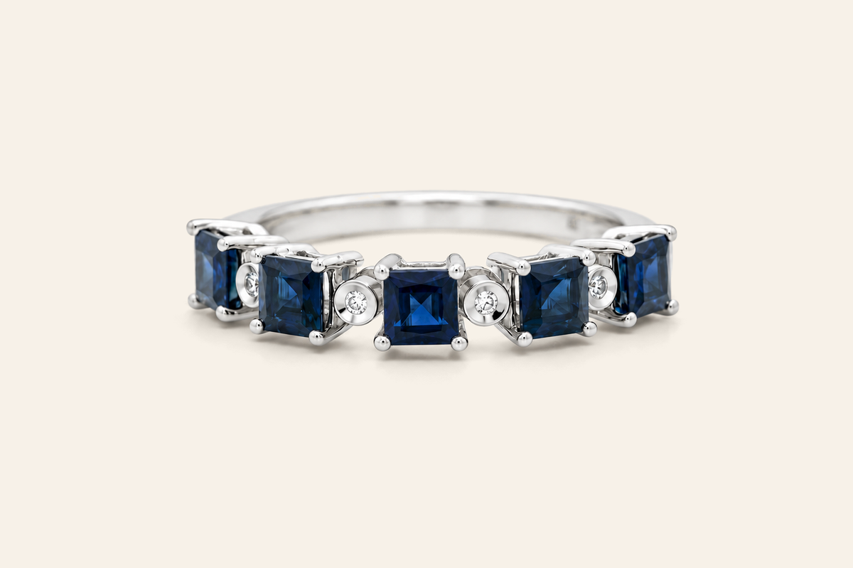 14K Gold Sapphire & Diamond Band Ring