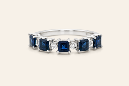 14K Gold Sapphire & Diamond Band Ring
