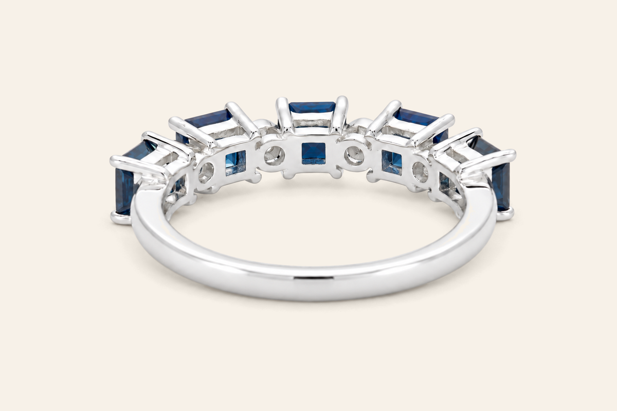 14K Gold Sapphire & Diamond Band Ring