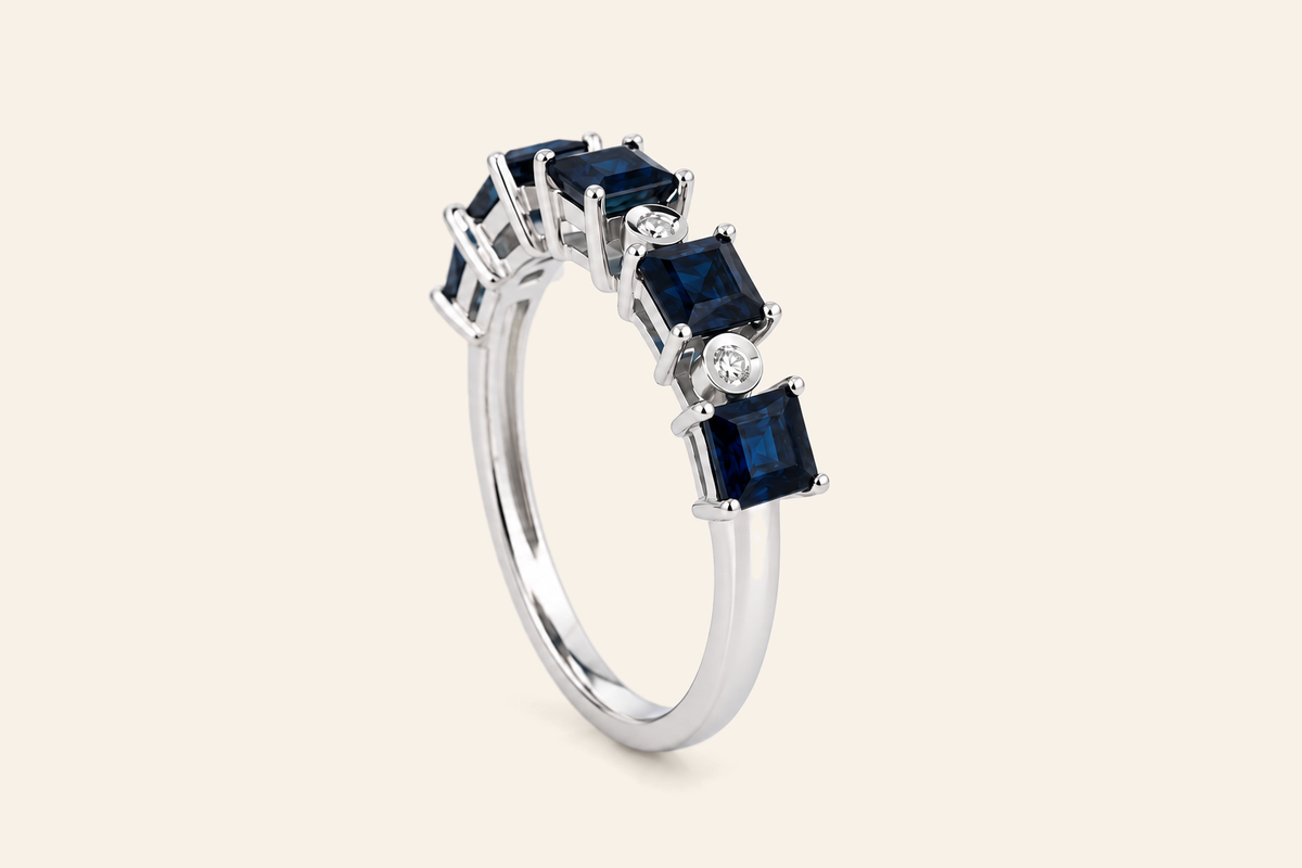 14K Gold Sapphire & Diamond Band Ring
