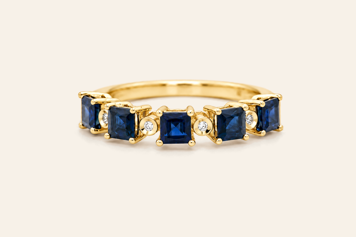 14K Gold Sapphire & Diamond Band Ring