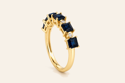14K Gold Sapphire & Diamond Band Ring