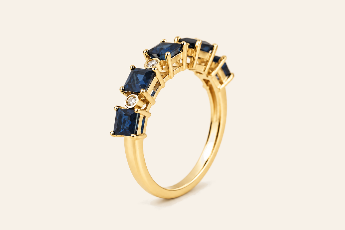 14K Gold Sapphire & Diamond Band Ring