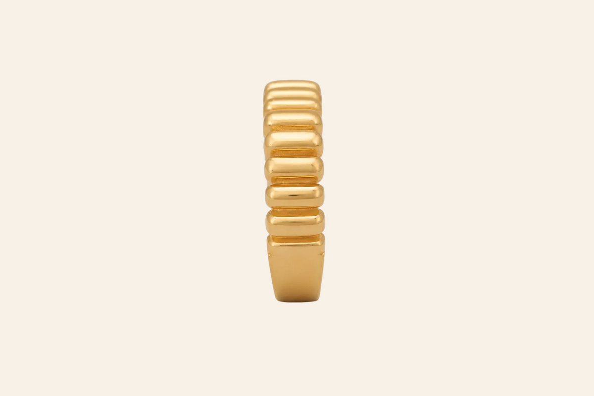 18K Gold Ribbed Band Ring