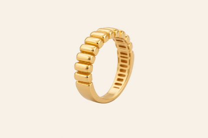 18K Gold Ribbed Band Ring