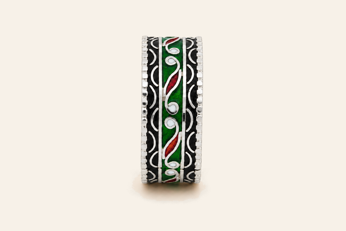 22K Gold Multicolour Enamel Ring — White Gold, view 1 — digital colour illustration