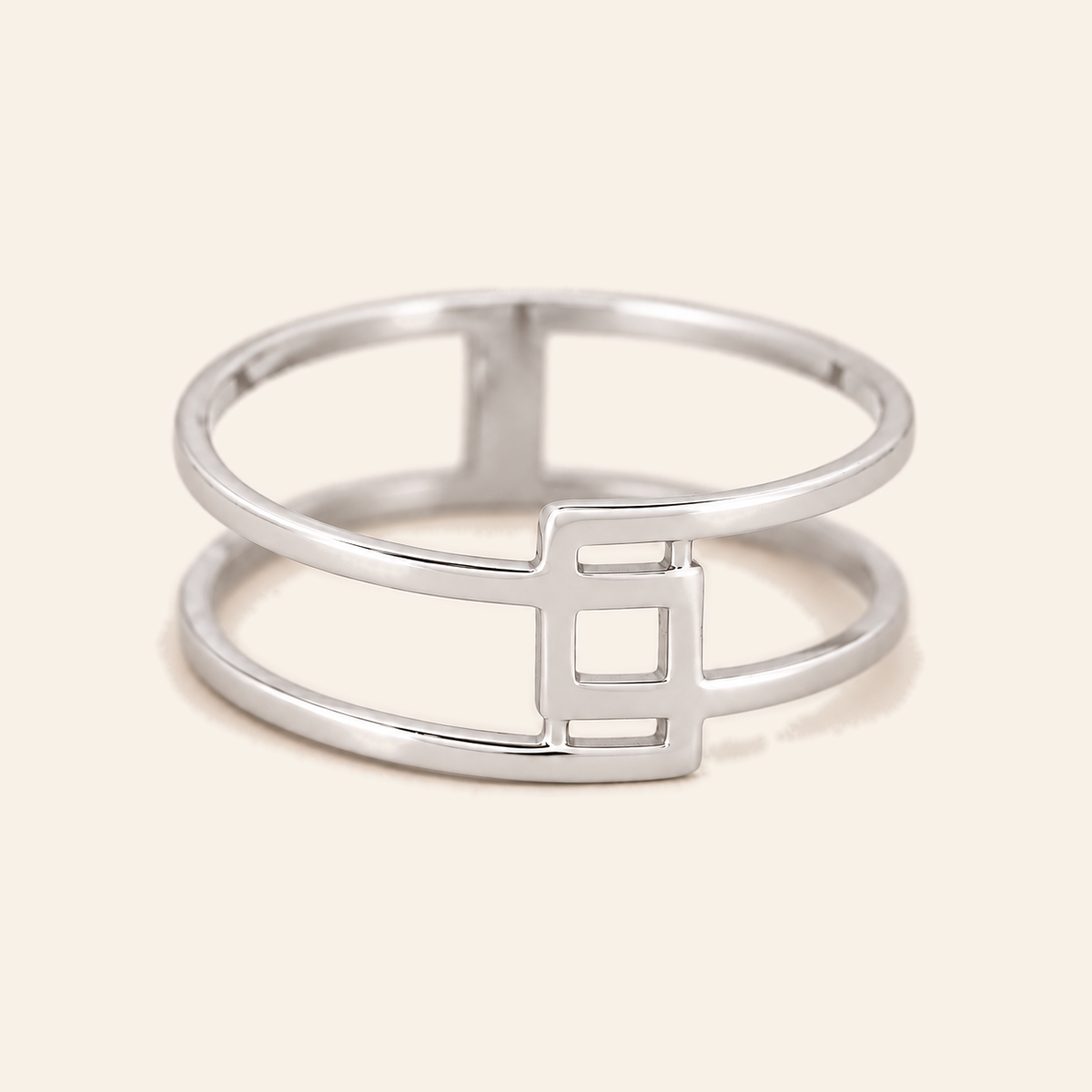 18K Gold Geometric Double-Band Ring — White Gold, view 1