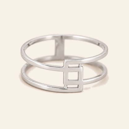 18K Gold Geometric Double-Band Ring — White Gold, view 1