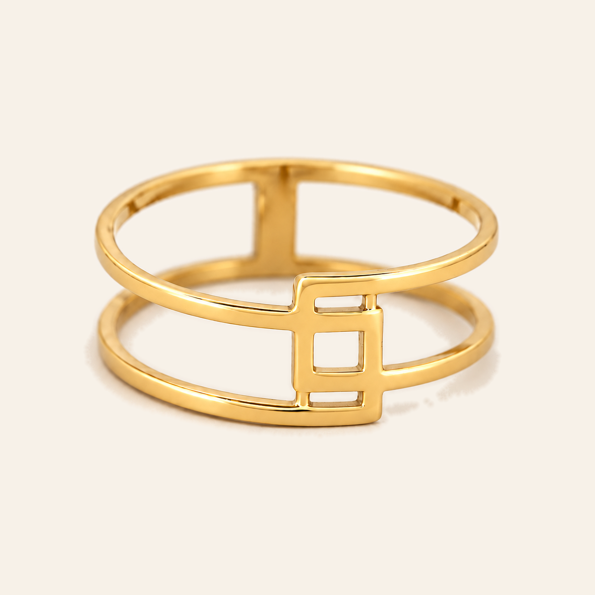 18K Gold Geometric Double-Band Ring — Yellow Gold, view 1