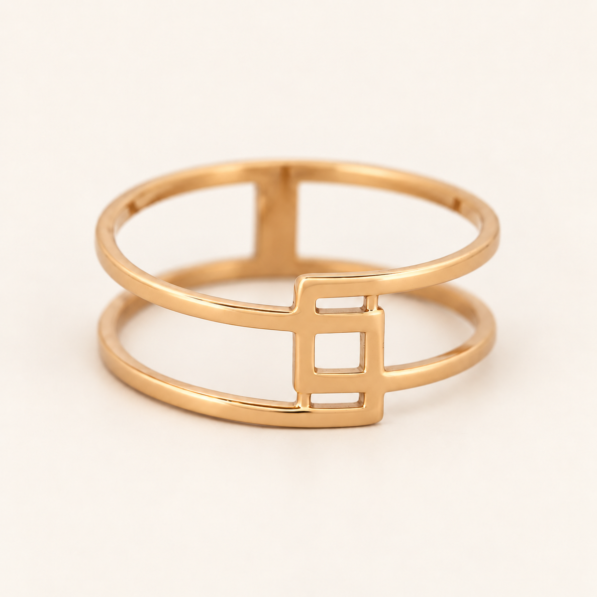 18K Gold Geometric Double-Band Ring — Rose Gold, view 1
